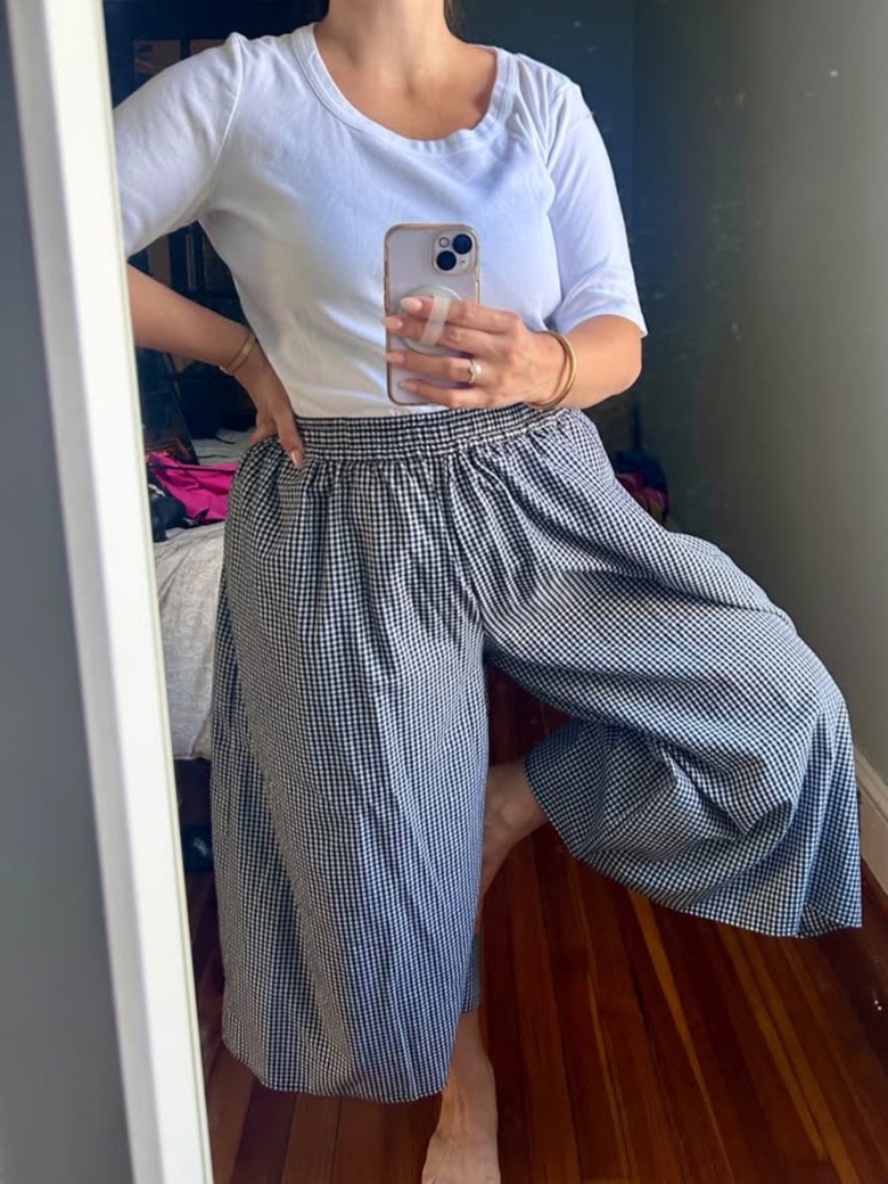 Black & White Gingham Palazzo Pants – Women's Medium